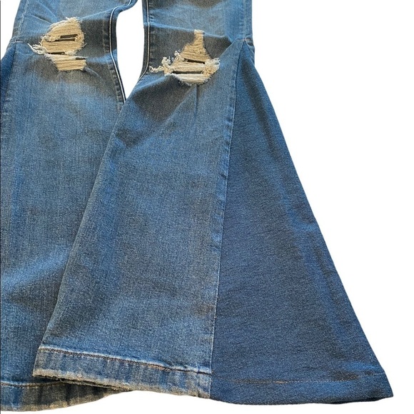 Reworked Bell Bottom High Rise Wide Leg Flare Stretch Distressed Jeans TALL - Picture 3 of 7